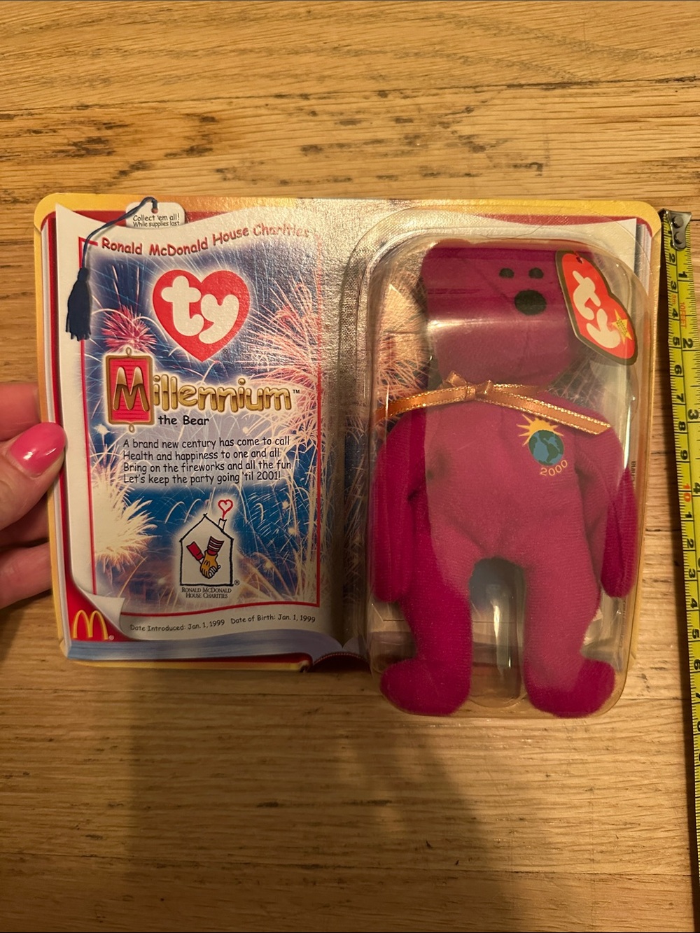 Millennium the Bear - Beanie Baby Plush - Pink with Rose Gold Ribbon “2000”